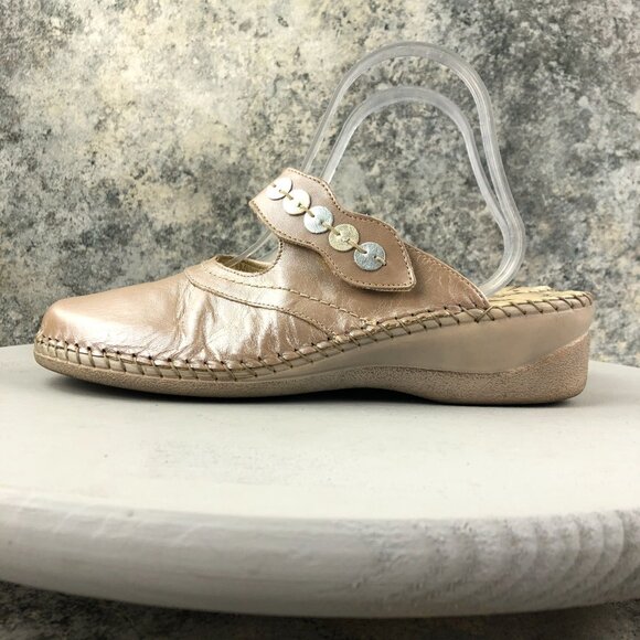 5 Zones Women's Size 41 Sabots Iridescent Pink Leather Closed Toe Slip On Mules - Picture 5 of 16